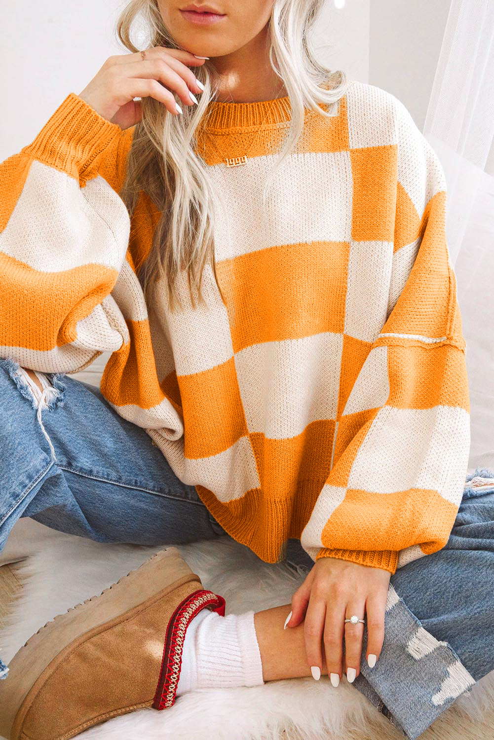 Pink Checked Sweater