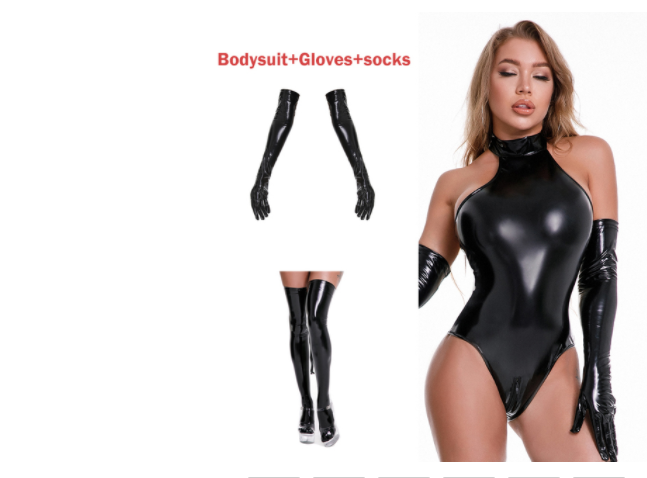 PU Leather Zip Pants Shiny  Bodysuit