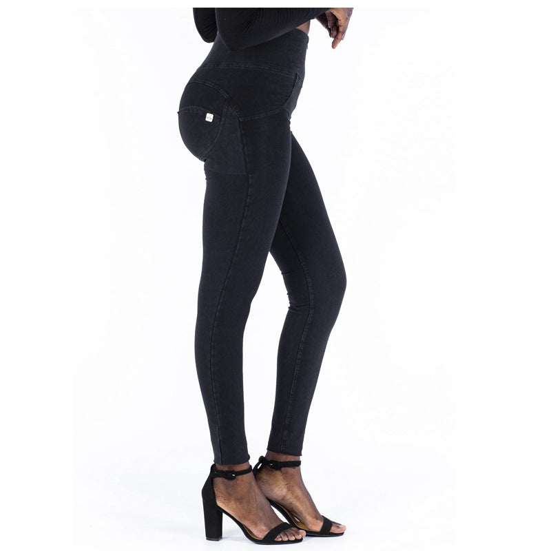 Weiße, pfirsichfarbene, eng anliegende Hüft-Stretch-Leggings mit hoher Taille