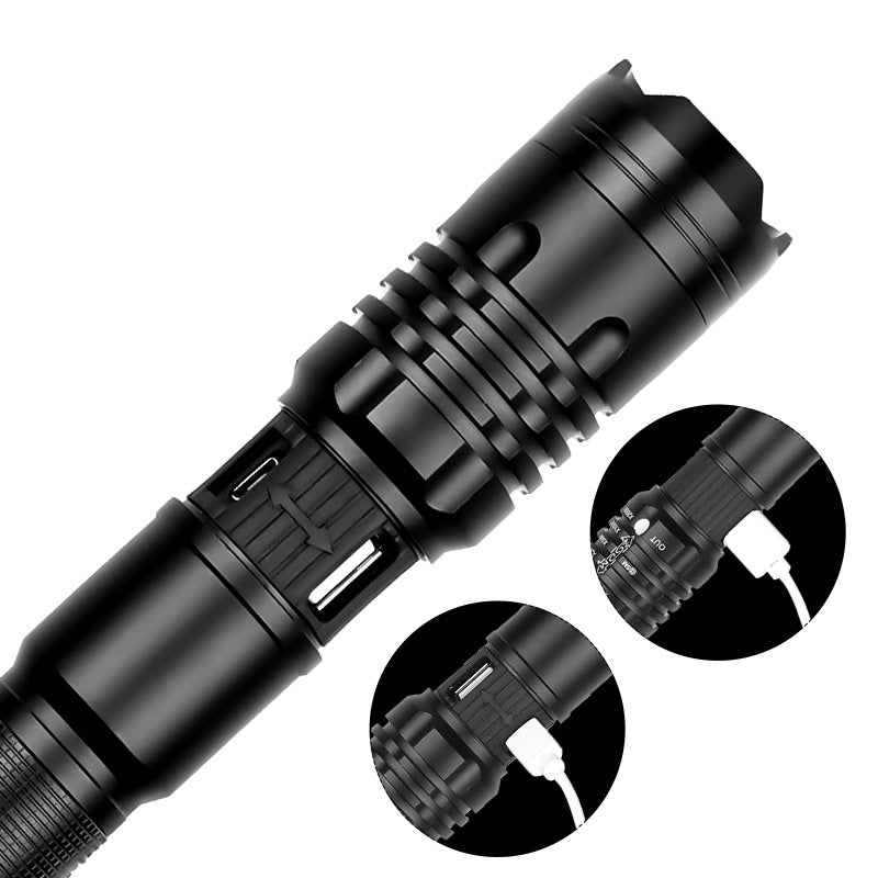 Super Bright Flashlight Zoomable USB Rechargeable Electric Torch 5 Modes Torch Outdoor Fishing Waterproof