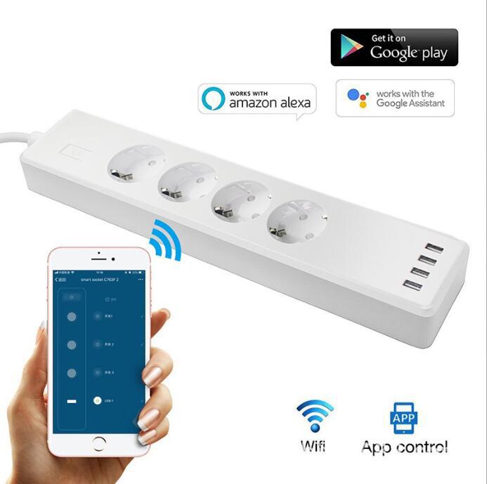 Smart Power Strip  Remote APP Sub-control European Smart Wiring Board Supports Alexa Voice