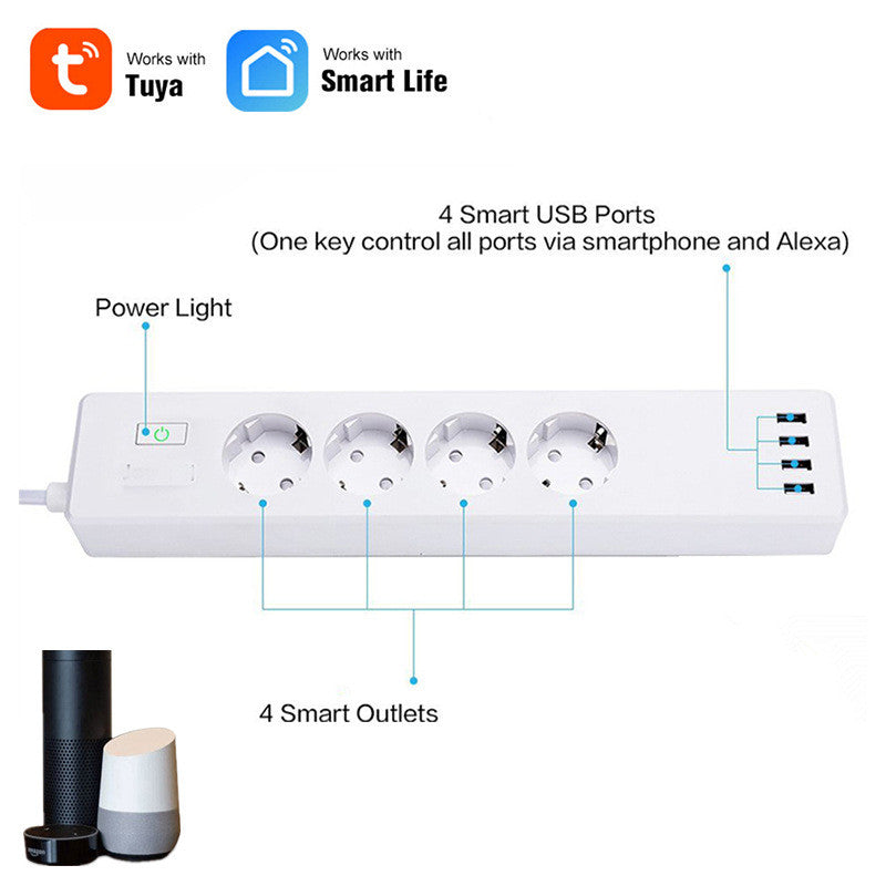 Smart Power Strip  Remote APP Sub-control European Smart Wiring Board Supports Alexa Voice