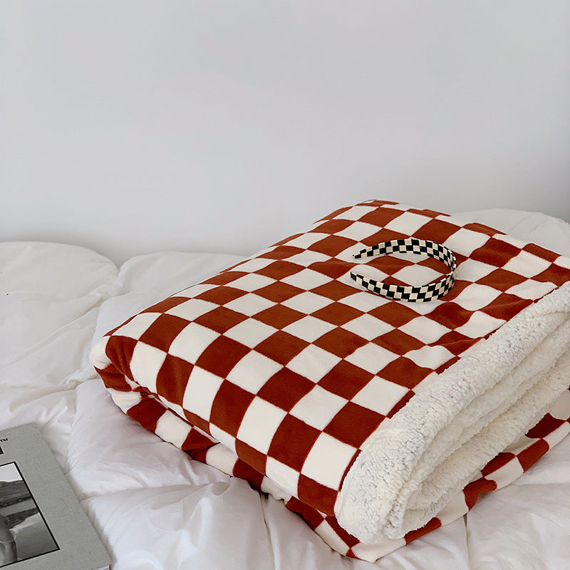 Nordic Style Checkerboard Autumn And Winter Thickened Milk Fleece Blanket