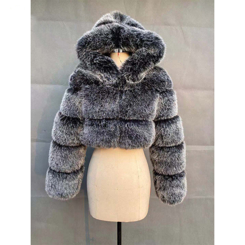 Short Hooded Fur Coat