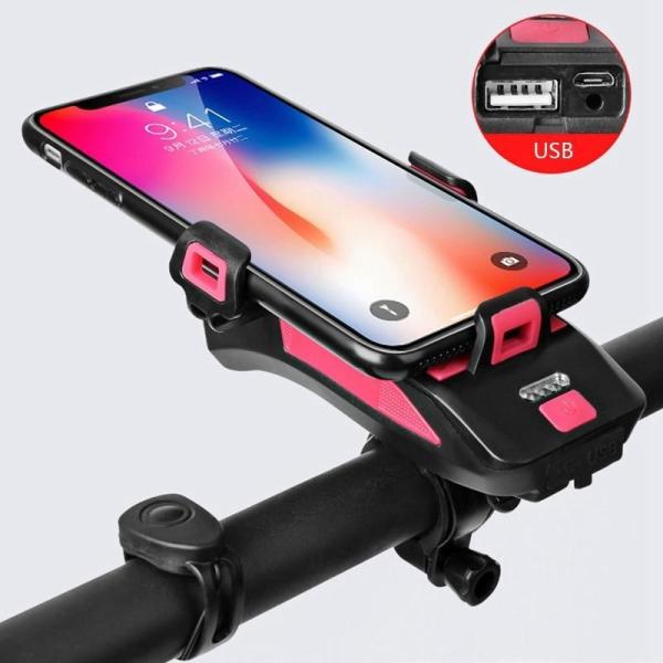 Bicycle Mobile Phone Holder With Horn Front Lamp 4 In 1