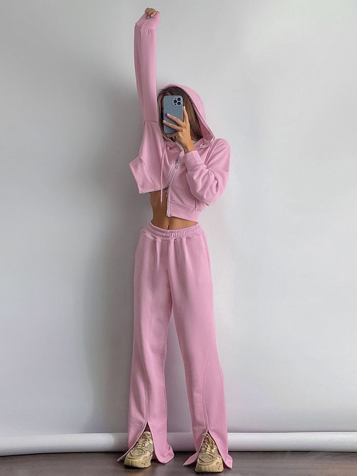 Women's Fashion Elastic High Waist Straight Sweatshirt And Sweatpants Suit