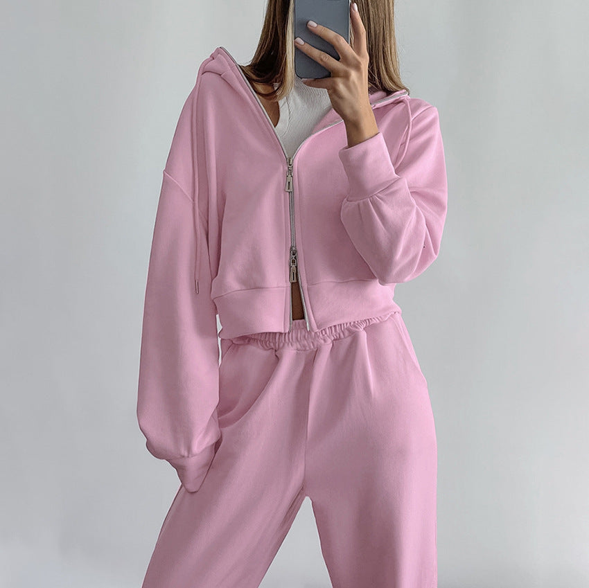 Women's Fashion Elastic High Waist Straight Sweatshirt And Sweatpants Suit