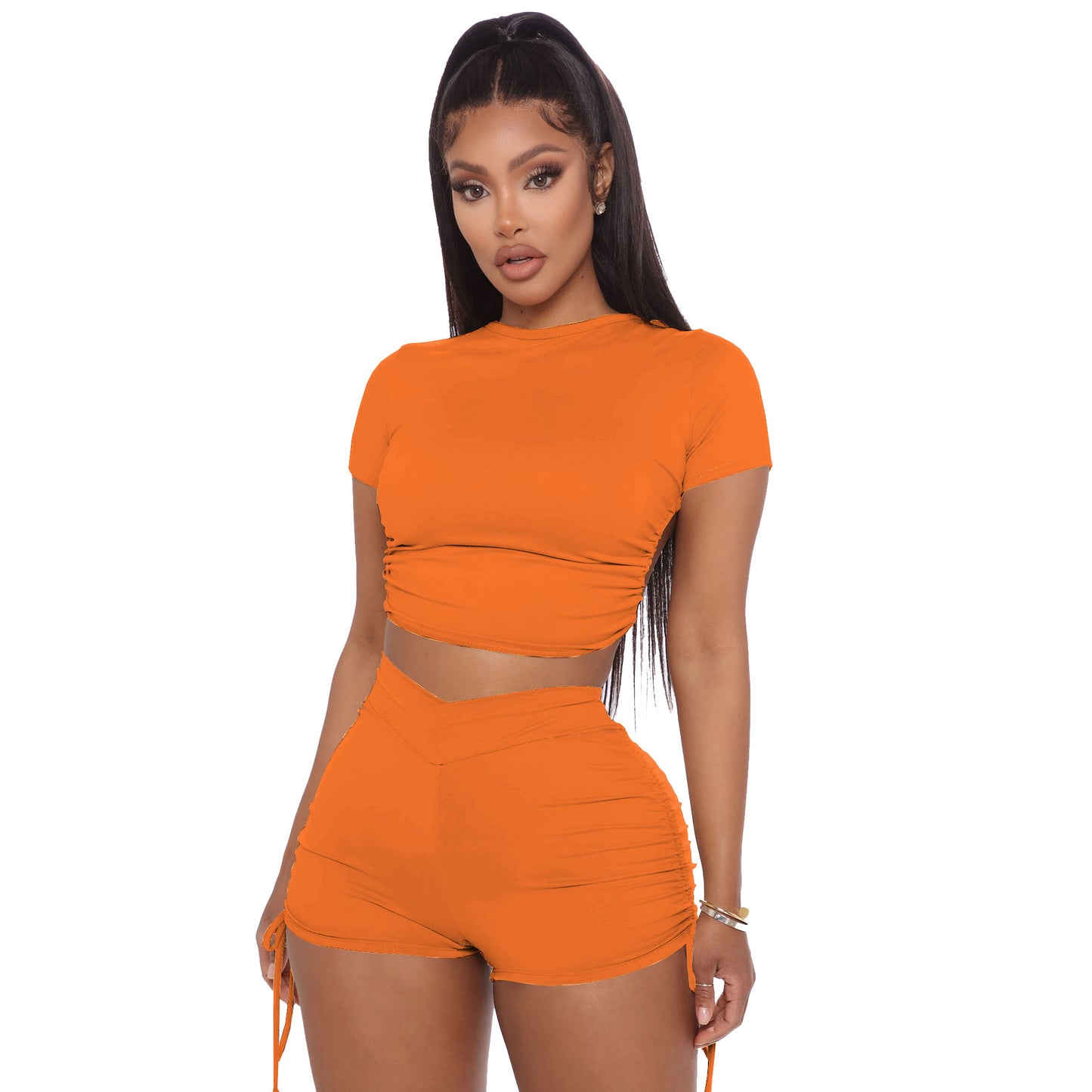 Women's Fashion Short-sleeved Shorts Backless Pleated Sports Suit