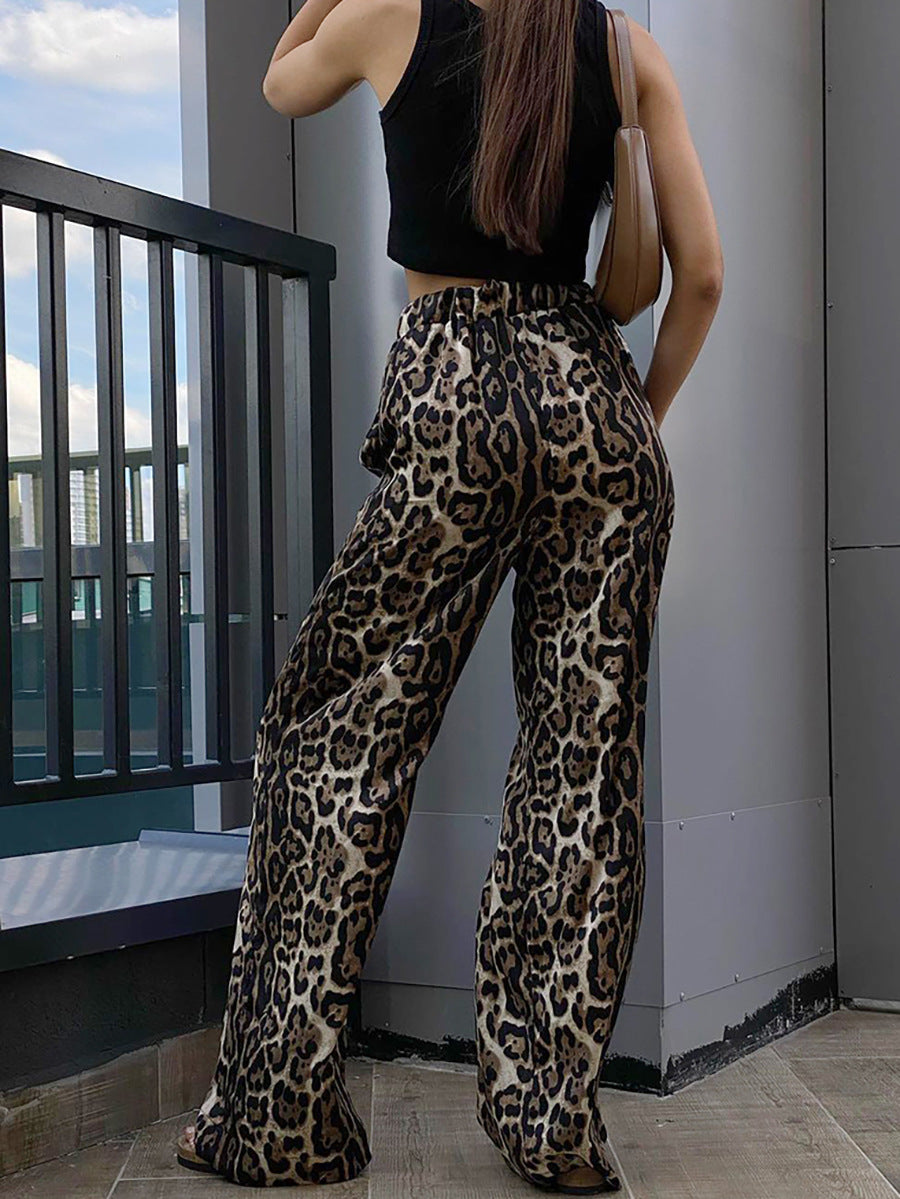 Women's Fashion Retro Hot Girl Leopard Print Wide Leg Pants