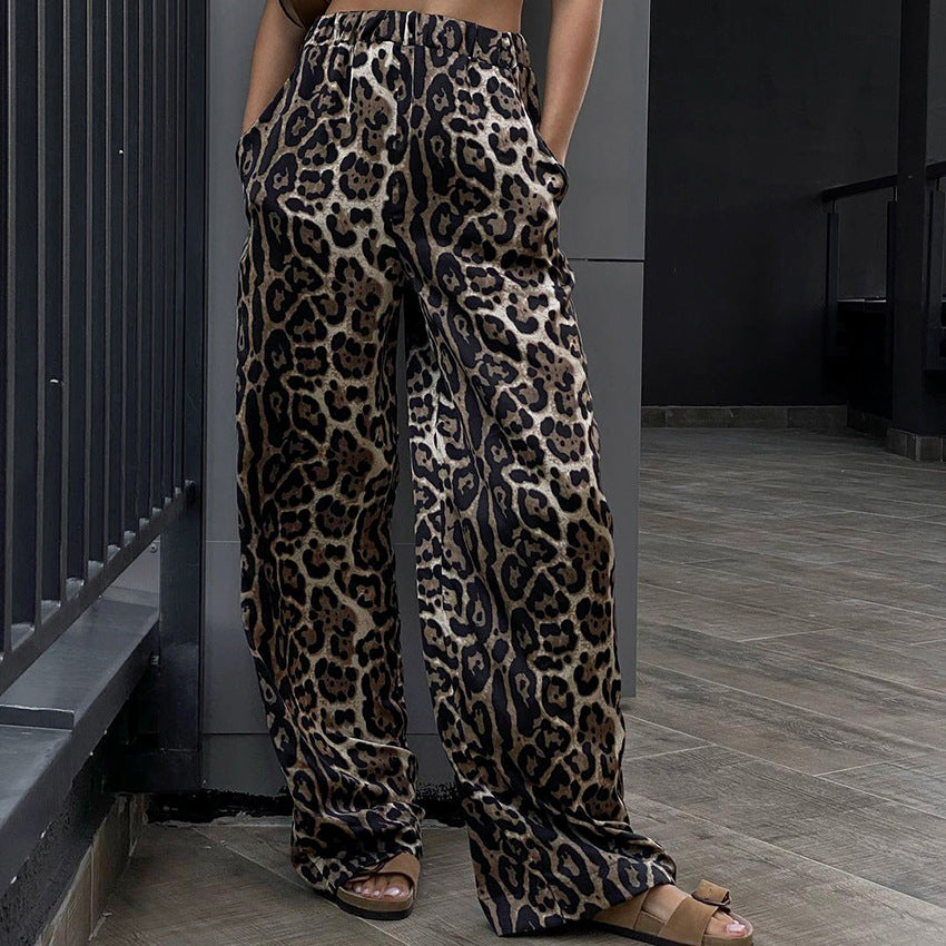 Women's Fashion Retro Hot Girl Leopard Print Wide Leg Pants