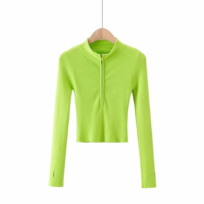 V-neck Long-sleeve Zip-up Bottoming Sweater