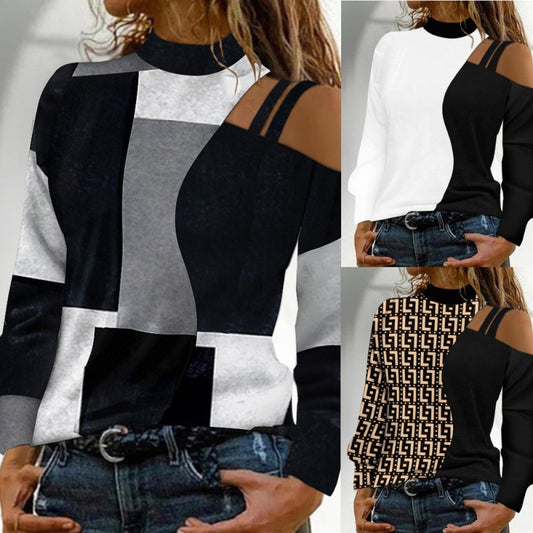 Autumn And Winter Simplicity Off-the-shoulder Sleeve Top