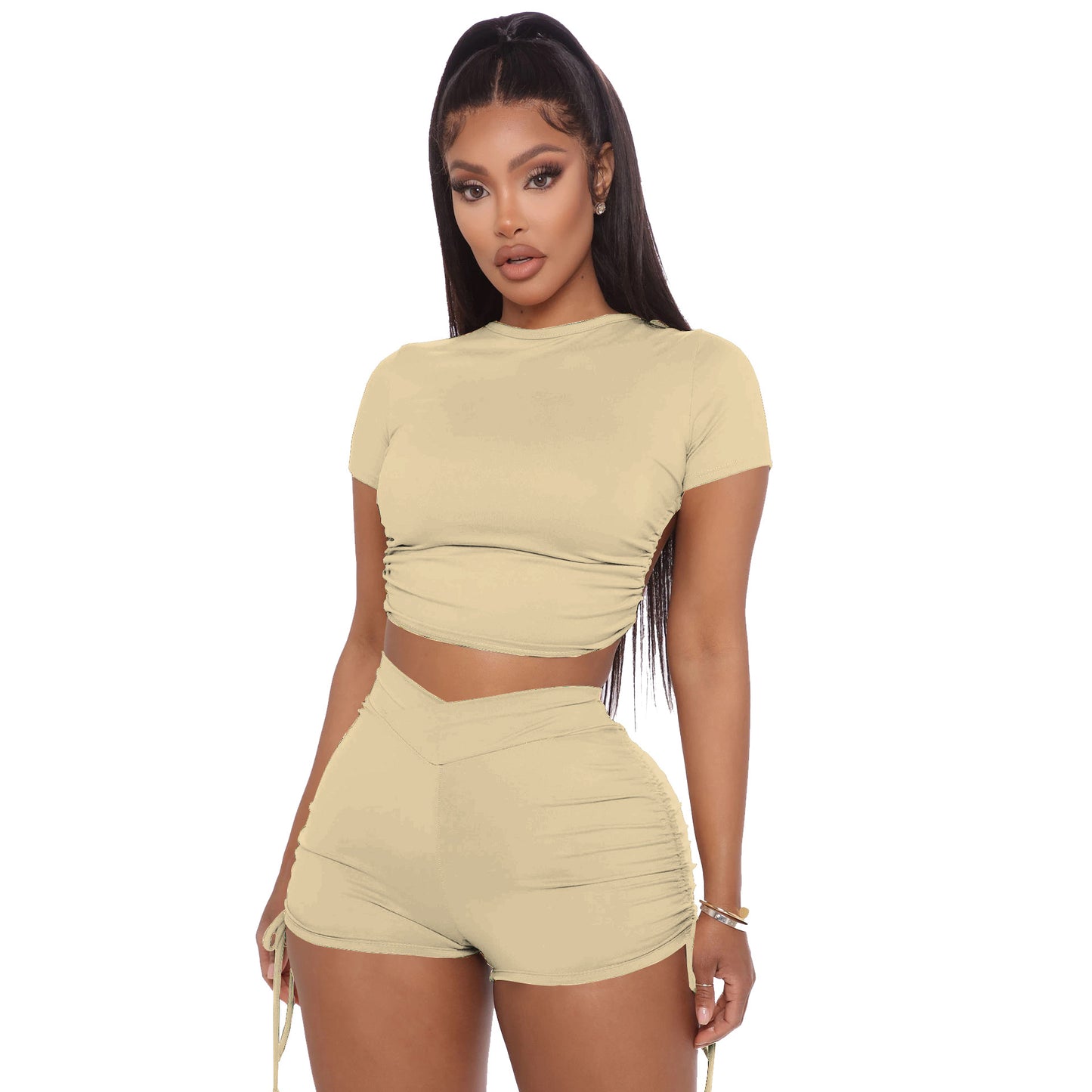 Women's Fashion Short-sleeved Shorts Backless Pleated Sports Suit