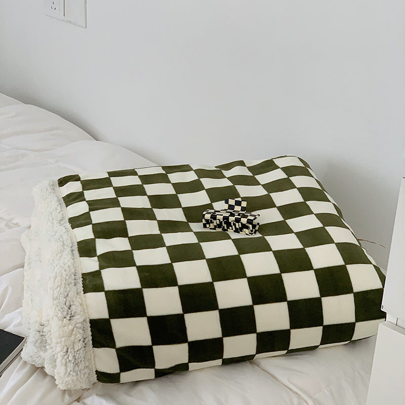 Nordic Style Checkerboard Autumn And Winter Thickened Milk Fleece Blanket