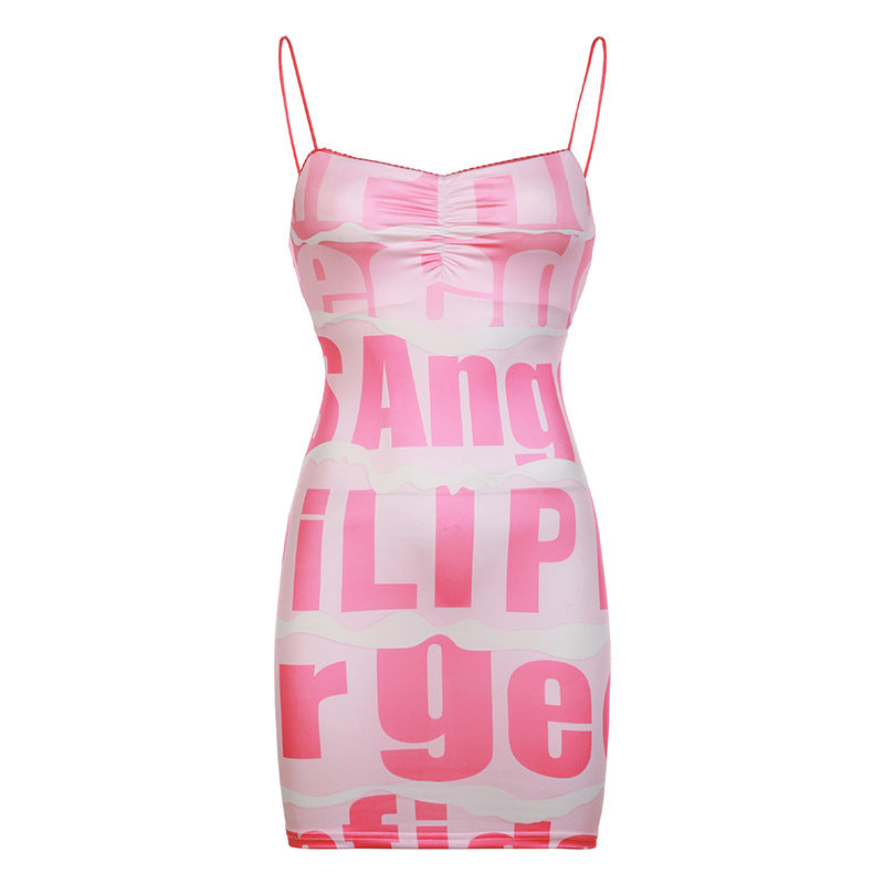 Beach Style Slim-fit And Bust Style Color Contrast Printed Slip Dress