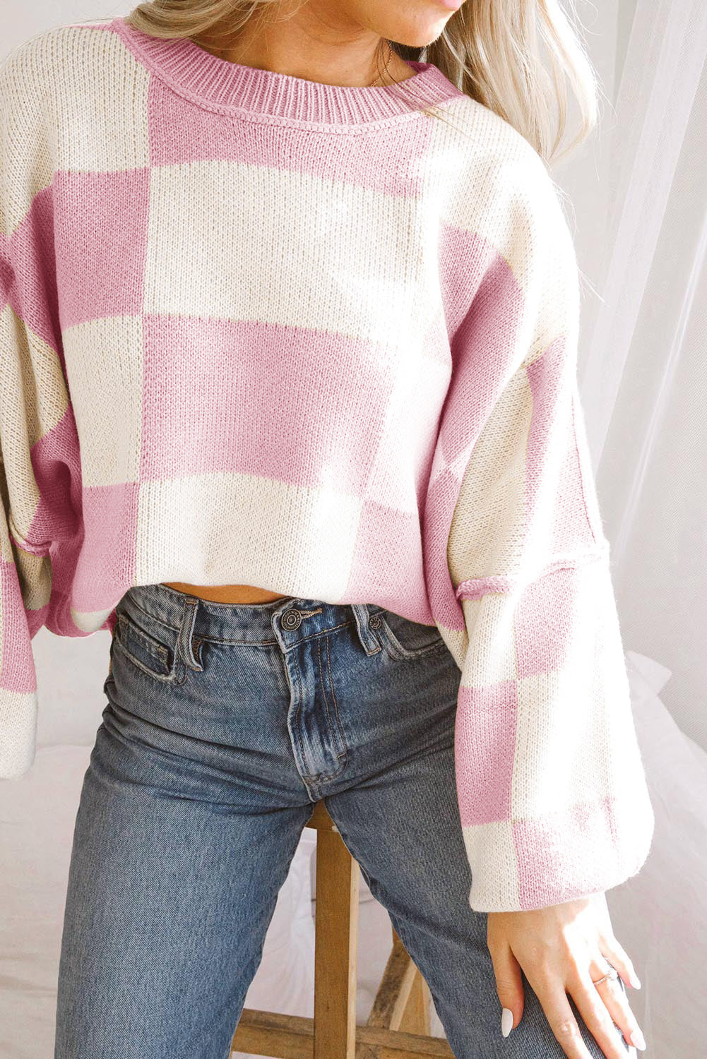 Pink Checked Sweater