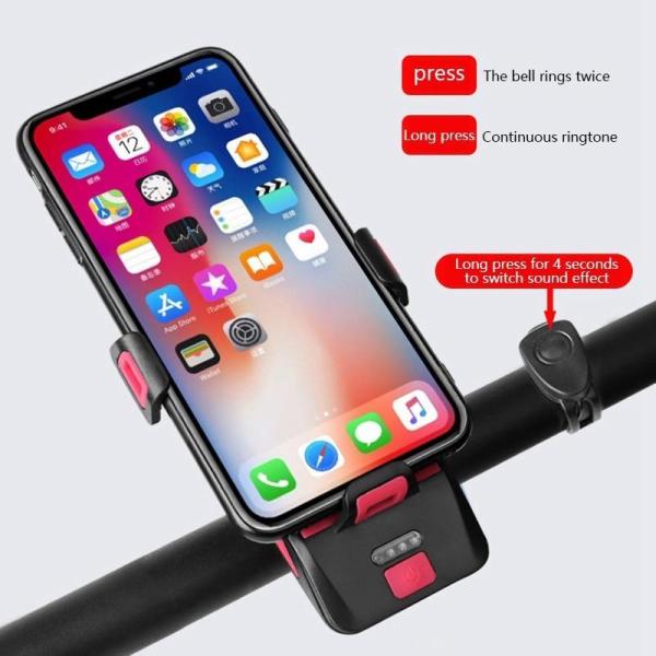 Bicycle Mobile Phone Holder With Horn Front Lamp 4 In 1