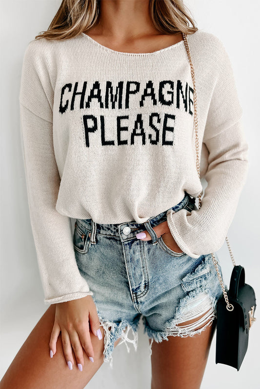 White Champagne Please Sweater