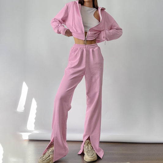 Women's Fashion Elastic High Waist Straight Sweatshirt And Sweatpants Suit