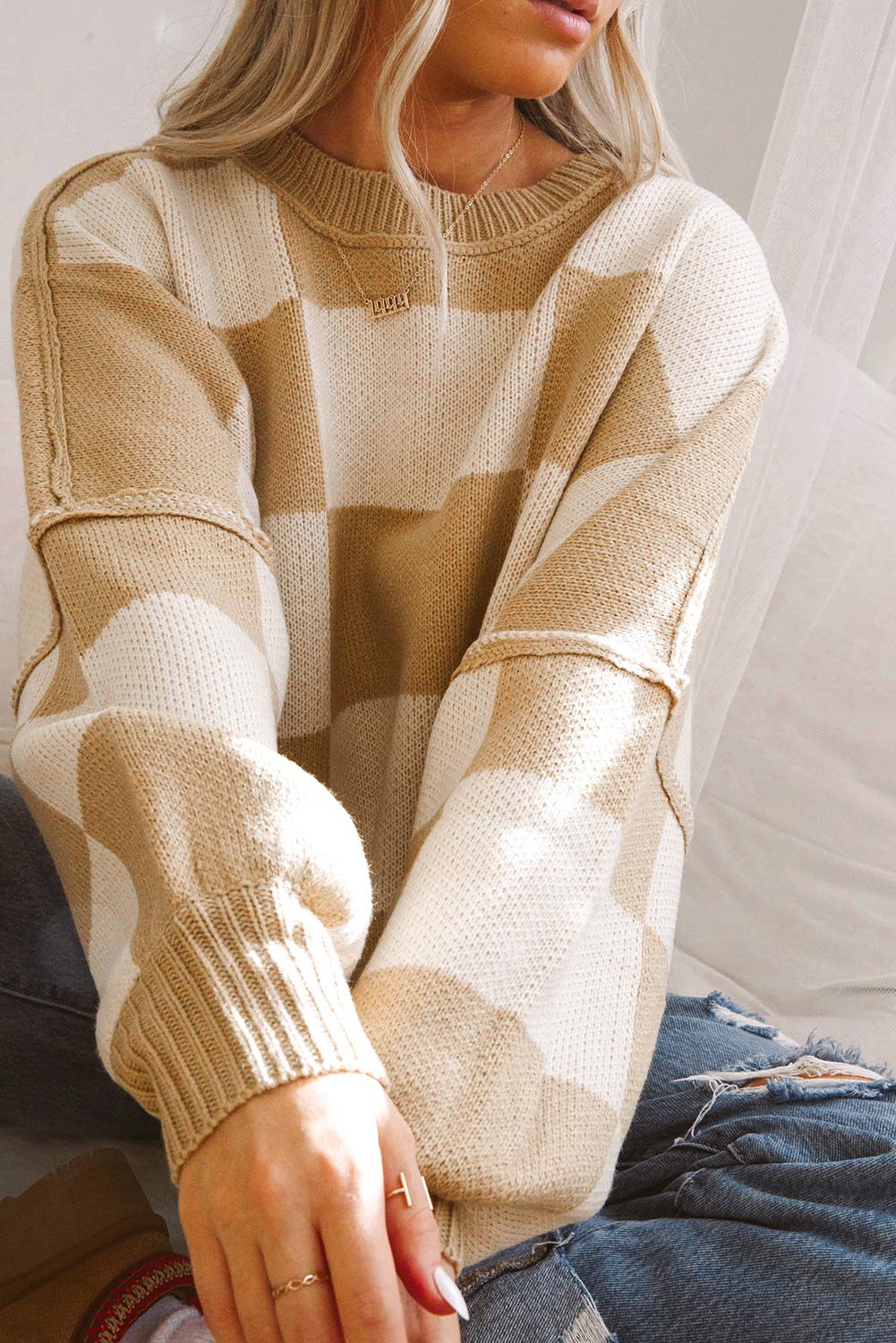 Pink Checked Sweater