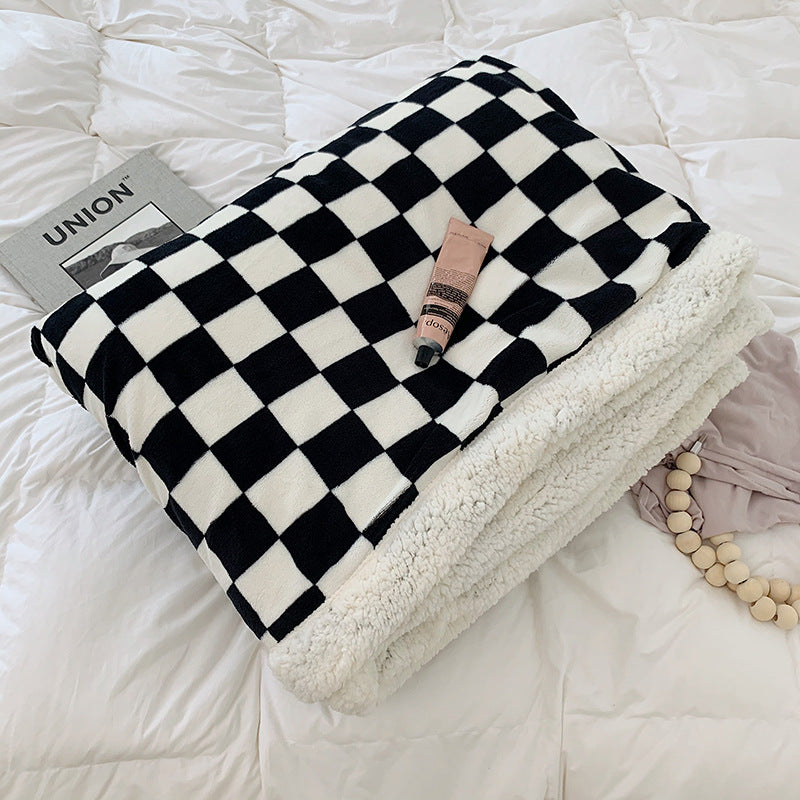 Nordic Style Checkerboard Autumn And Winter Thickened Milk Fleece Blanket