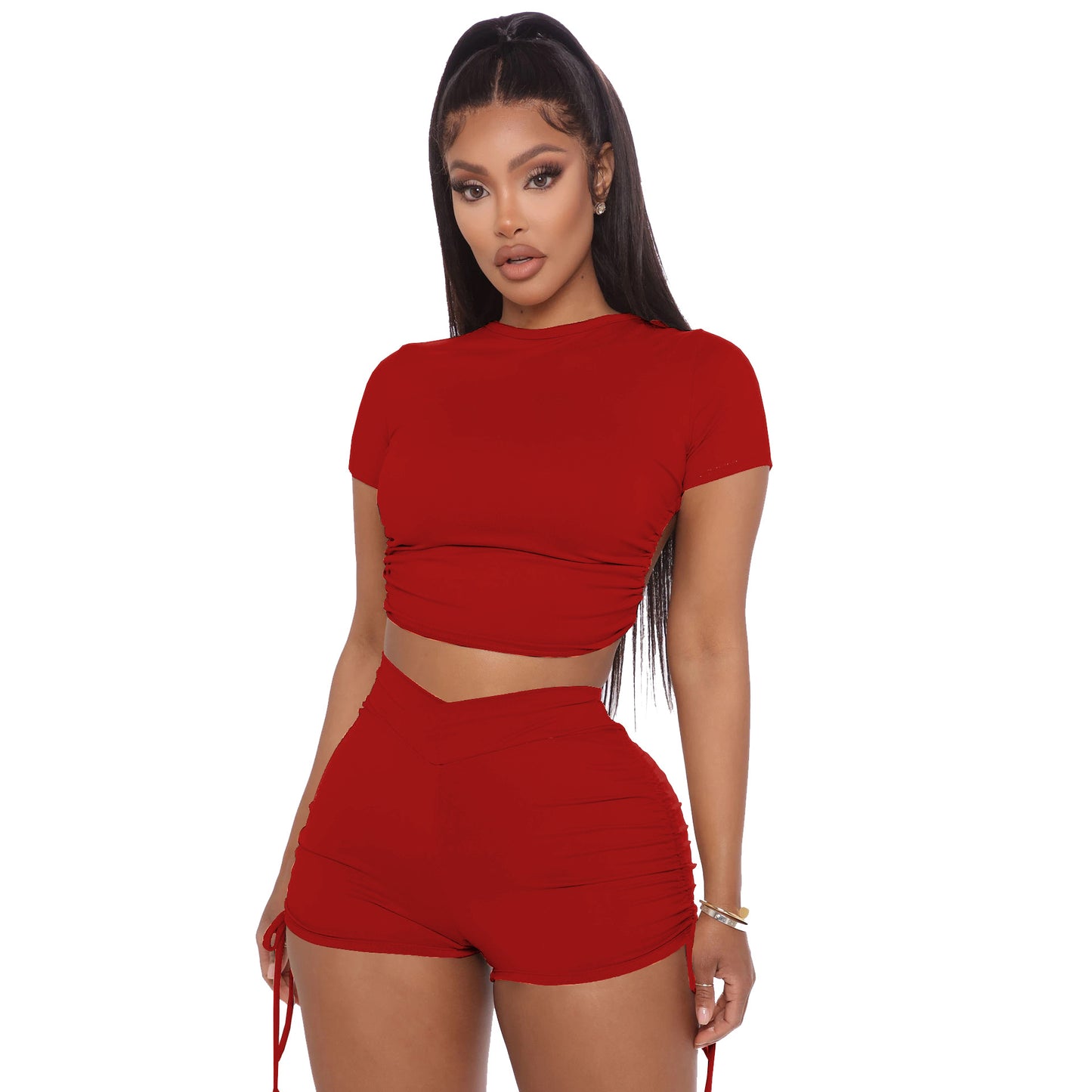 Women's Fashion Short-sleeved Shorts Backless Pleated Sports Suit