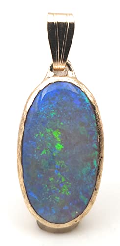 LeoLars-PABE Lightning Ridge Semi Chrystal GEM Opal Anhänger, 585er Gold, Opal 20x10mm grün-blau, eismattiert, Unikat, Handarbeit