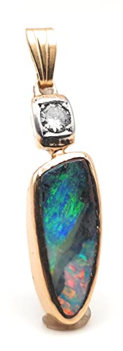 LeoLars-PABE GEM Boulder Opal Anhänger mit 0.25 ct. Brilliant aus 750 Gelbgold und Weißgold, Unikat, Handarbeit