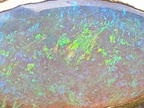 LeoLars-PABE Lightning Ridge Semi Chrystal GEM Opal Anhänger, 585er Gold, Opal 20x10mm grün-blau, eismattiert, Unikat, Handarbeit