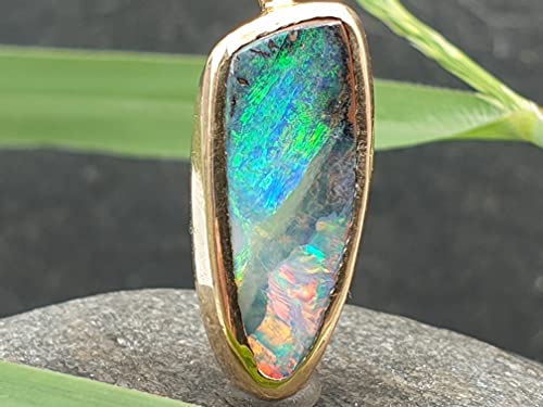 LeoLars-PABE GEM Boulder Opal Anhänger mit 0.25 ct. Brilliant aus 750 Gelbgold und Weißgold, Unikat, Handarbeit